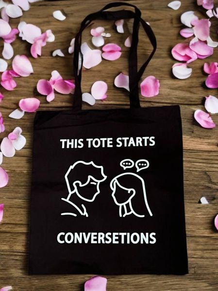 Екосумка зі 100% бавовни з принтом &ndash; &laquo;This Tote Starts Conversetions&raquo; 2500025889 фото