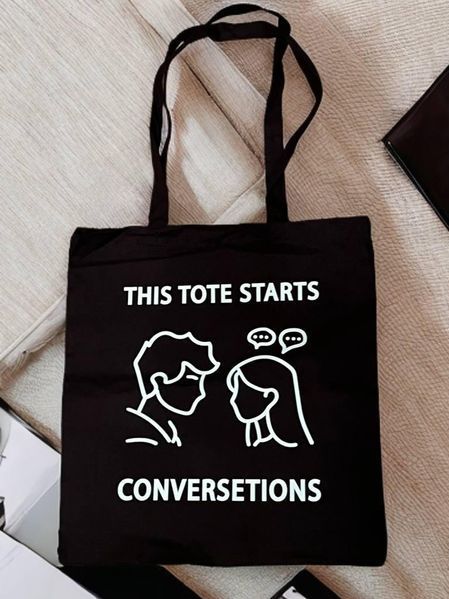 Екосумка зі 100% бавовни з принтом &ndash; &laquo;This Tote Starts Conversetions&raquo; 2500025889 фото