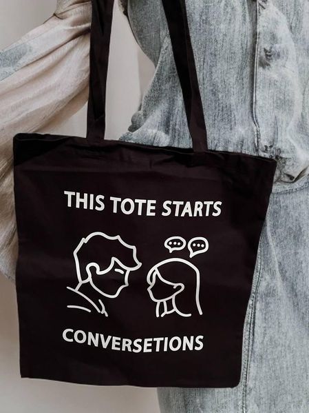 Екосумка зі 100% бавовни з принтом &ndash; &laquo;This Tote Starts Conversetions&raquo; 2500025889 фото